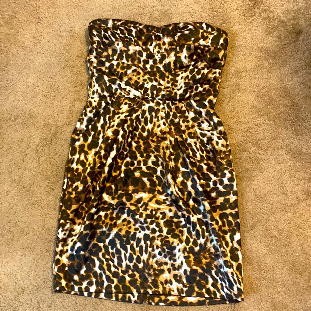 Snap womens leopard print strapless dress juniors Sz 5 satin